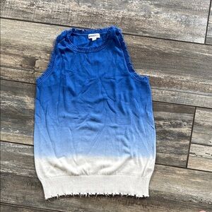 Minnie Rose Frayed Blue Knit Top